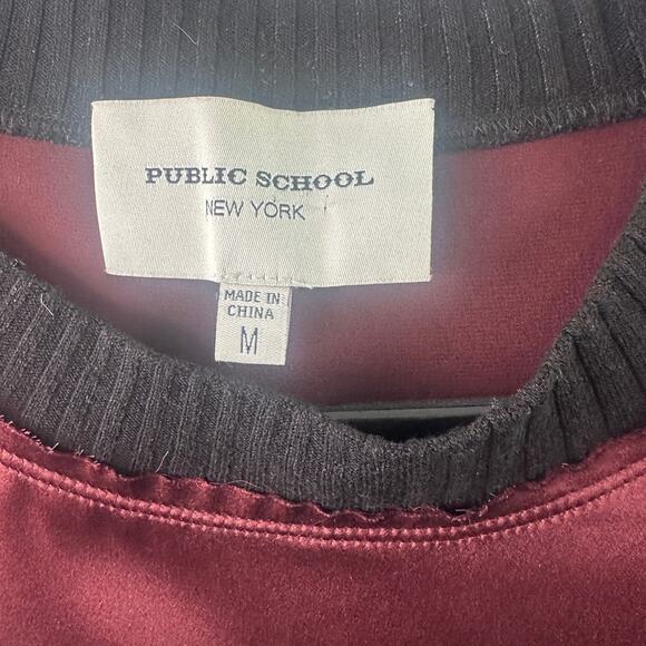 Public School NYC Burgundy Silk Dress w/ Black Trim – Size M - Picture 5 of 6